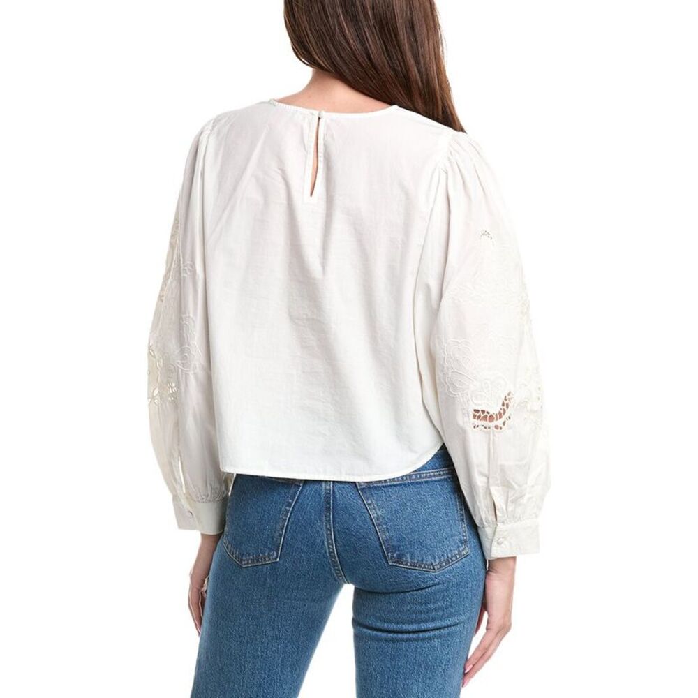 Vince Camuto Womens  Embroidered Balloon Sleeve Blouse, White - Picture 2 of 3